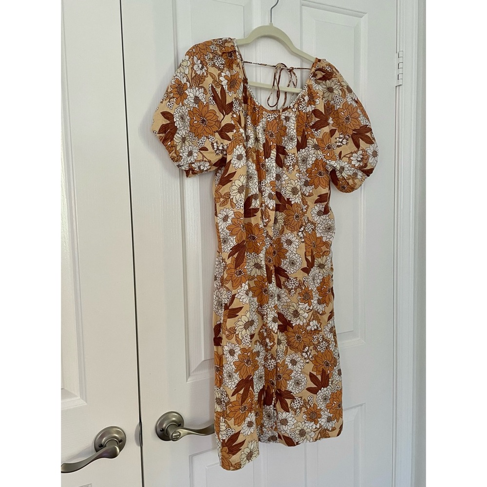 NWT Size 6TALL Floral Linen Button Front Puffed Sleeved Dress - Picture 4 of 8